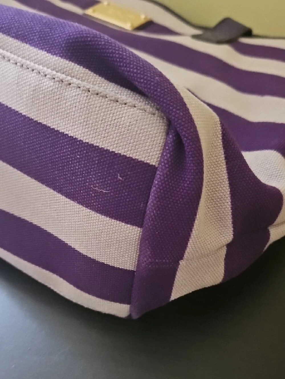 Michael Kors Striped Purple and Cream Tote with Gold-Tone Plaque - Picture 13 of 15